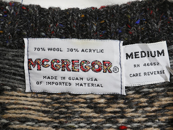 80s マクレガー デザイン ニット セーター メンズ M / 古着 ヴィンテージ チェック ネップ ウール アクリル 長袖ニット クルーネック 総柄