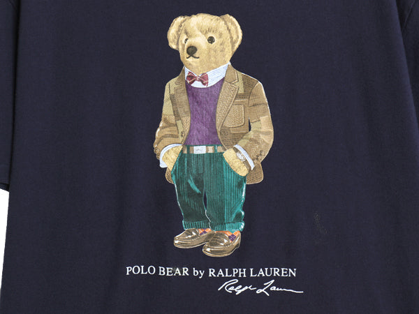 ポロベア ポロ ラルフローレン プリント 半袖 Tシャツ メンズ L 古着 キャラクター コットン カットソー シングルステッチ クルーネック 紺
