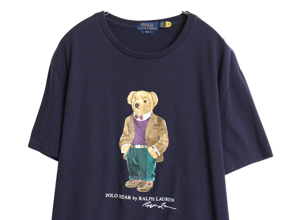 ポロベア ポロ ラルフローレン プリント 半袖 Tシャツ メンズ L 古着 キャラクター コットン カットソー シングルステッチ クルーネック 紺