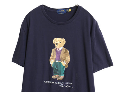 ポロベア ポロ ラルフローレン プリント 半袖 Tシャツ メンズ L 古着 キャラクター コットン カットソー シングルステッチ クルーネック 紺