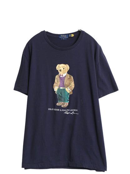 ポロベア ポロ ラルフローレン プリント 半袖 Tシャツ メンズ L 古着 キャラクター コットン カットソー シングルステッチ クルーネック 紺