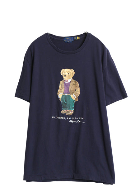 ポロベア ポロ ラルフローレン プリント 半袖 Tシャツ メンズ L 古着 キャラクター コットン カットソー シングルステッチ クルーネック 紺