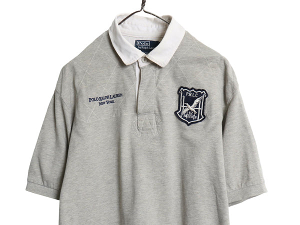 90s ポロ ラルフローレン 鹿の子 半袖 ポロシャツ メンズ XL オールド 半袖シャツ ラガーシャツ ラグビー コットン カットソー ゆったり 灰