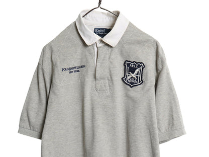 90s ポロ ラルフローレン 鹿の子 半袖 ポロシャツ メンズ XL オールド 半袖シャツ ラガーシャツ ラグビー コットン カットソー ゆったり 灰