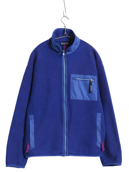 90s USA製 ★ パタゴニア フルジップ フリース ジャケット 14 レディース L メンズ M 程/ 90年製 オールド アウトドア ジャンパー 青 廃盤