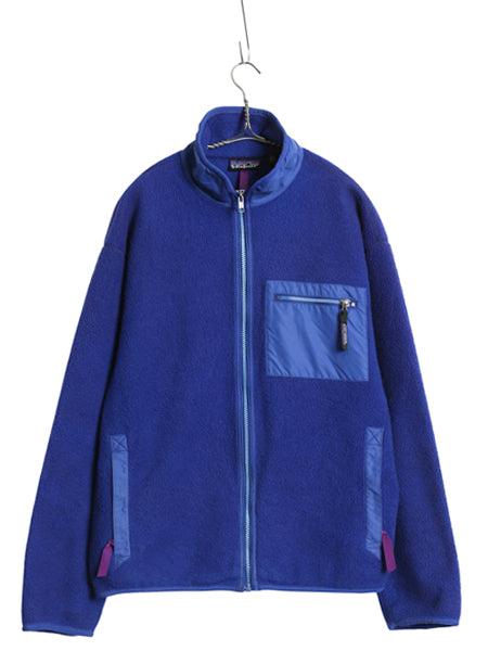 90s USA製 ★ パタゴニア フルジップ フリース ジャケット 14 レディース L メンズ M 程/ 90年製 オールド アウトドア ジャンパー 青 廃盤