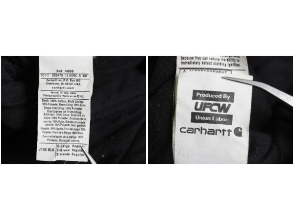 US企画 USA製 カーハート アクティブ ジャケット メンズ XL / ワーク ダック フード パーカー 中綿 キルティング ライナー ジャンパー 黒