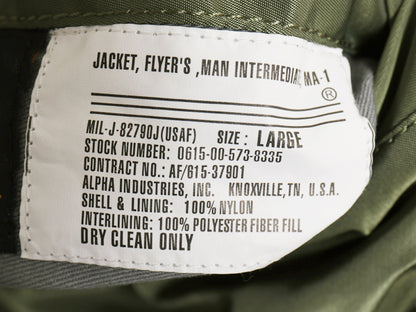 デッドストック ALPHA INDUSTRIES 社製 MA-1 フライト ジャケット メンズ L 民間 中綿 ボンバー ジャンパー ブルゾン アルファ ミリタリー