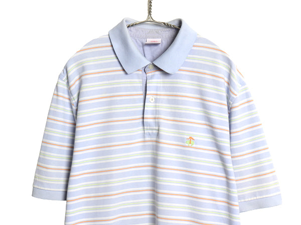 ブルックスブラザーズ ボーダー 鹿の子 半袖 ポロシャツ メンズ L 古着 半袖シャツ ワンポイント カットソー コットン シンプル ゆったり
