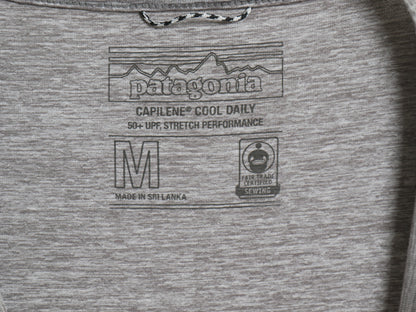 パタゴニア キャプリーン 波タグ プリント 半袖 Tシャツ メンズ M / 21年製 アウトドア ストレッチ トップス カットソー バックプリント 灰