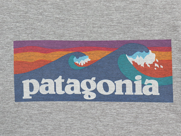 パタゴニア キャプリーン 波タグ プリント 半袖 Tシャツ メンズ M / 21年製 アウトドア ストレッチ トップス カットソー バックプリント 灰