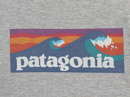 パタゴニア キャプリーン 波タグ プリント 半袖 Tシャツ メンズ M / 21年製 アウトドア ストレッチ トップス カットソー バックプリント 灰