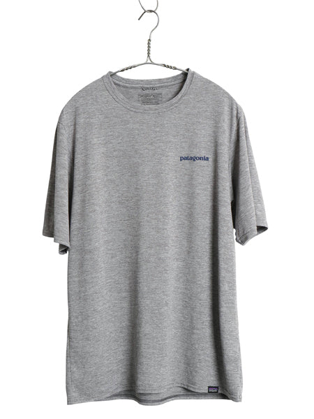 パタゴニア キャプリーン 波タグ プリント 半袖 Tシャツ メンズ M / 21年製 アウトドア ストレッチ トップス カットソー バックプリント 灰