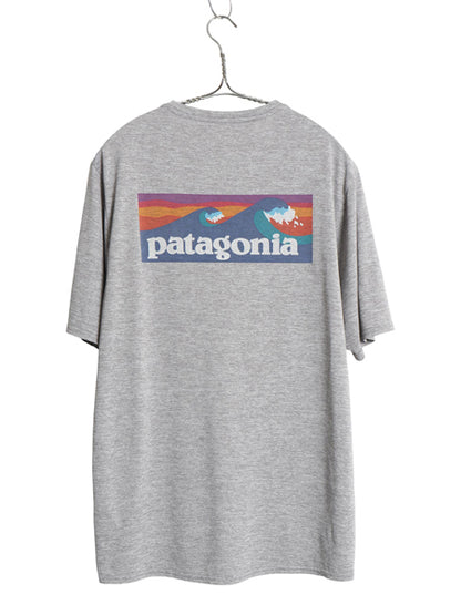 パタゴニア キャプリーン 波タグ プリント 半袖 Tシャツ メンズ M / 21年製 アウトドア ストレッチ トップス カットソー バックプリント 灰
