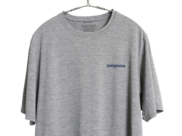 パタゴニア キャプリーン 波タグ プリント 半袖 Tシャツ メンズ M / 21年製 アウトドア ストレッチ トップス カットソー バックプリント 灰