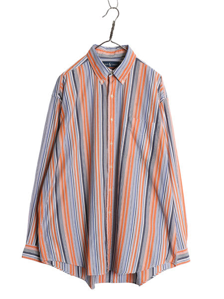 90s ラルフローレン ストライプ 長袖 ボタンダウン シャツ メンズ XL オールド ポロ BLAKE コットン ポニー無し 大きいサイズ ポケット付き