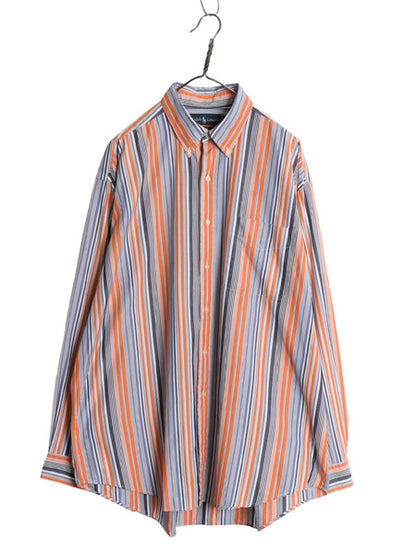 90s ラルフローレン ストライプ 長袖 ボタンダウン シャツ メンズ XL オールド ポロ BLAKE コットン ポニー無し 大きいサイズ ポケット付き