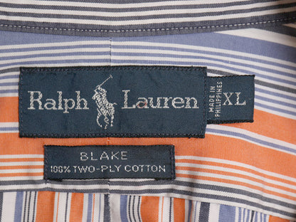90s ラルフローレン ストライプ 長袖 ボタンダウン シャツ メンズ XL オールド ポロ BLAKE コットン ポニー無し 大きいサイズ ポケット付き
