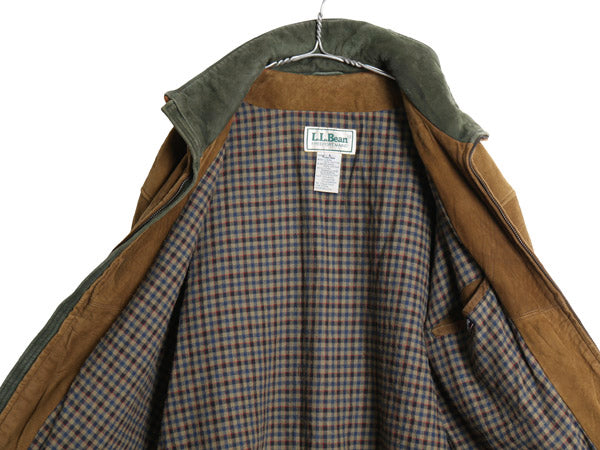 80s 90s USA製 エルエルビーン 本革 ヌバック レザー ジャケット メンズ L / ヴィンテージ 中綿 スウェード 革ジャン ボンバー ブルゾン 茶