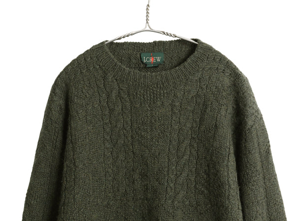 90s ジェイクルー ケーブル ニット セーター メンズ L / オールド 巨人タグ ウール 無地 フィッシャーマン アラン クルーネック ローゲージ