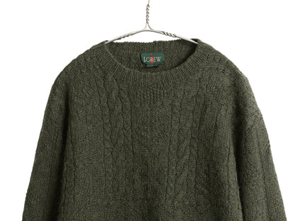90s ジェイクルー ケーブル ニット セーター メンズ L / オールド 巨人タグ ウール 無地 フィッシャーマン アラン クルーネック ローゲージ