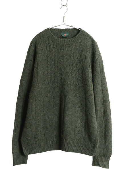 90s ジェイクルー ケーブル ニット セーター メンズ L / オールド 巨人タグ ウール 無地 フィッシャーマン アラン クルーネック ローゲージ