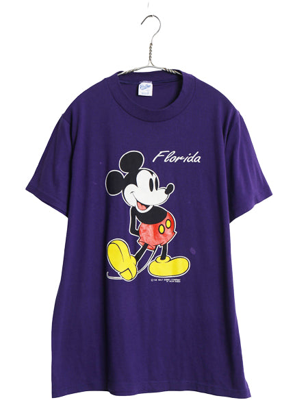 90s USA製 ミッキー プリント Tシャツ メンズ レディース L / 古着 オールド ディズニー オフィシャル キャラクター シングルステッチ 紫