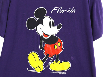 90s USA製 ミッキー プリント Tシャツ メンズ レディース L / 古着 オールド ディズニー オフィシャル キャラクター シングルステッチ 紫