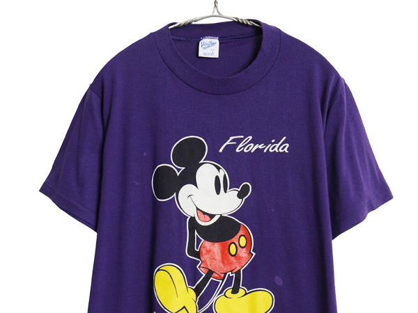 90s USA製 ミッキー プリント Tシャツ メンズ レディース L / 古着 オールド ディズニー オフィシャル キャラクター シングルステッチ 紫