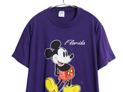 90s USA製 ミッキー プリント Tシャツ メンズ レディース L / 古着 オールド ディズニー オフィシャル キャラクター シングルステッチ 紫