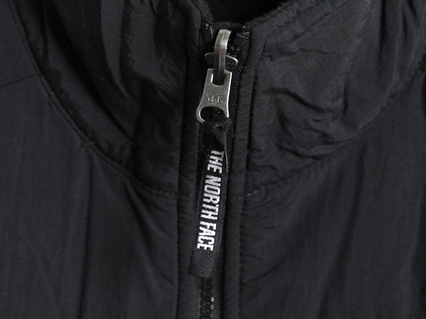 90s USA製 ノースフェイス デナリ ベスト レディース M オールド 前開き 重ね着 フルジップ フリース ナイロン ワンポイント ハイネック 黒