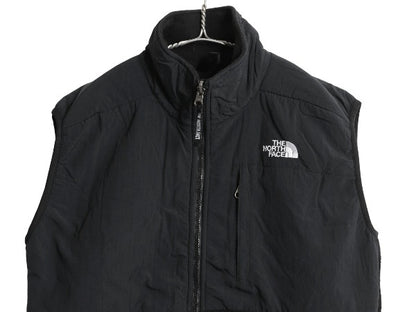 90s USA製 ノースフェイス デナリ ベスト レディース M オールド 前開き 重ね着 フルジップ フリース ナイロン ワンポイント ハイネック 黒
