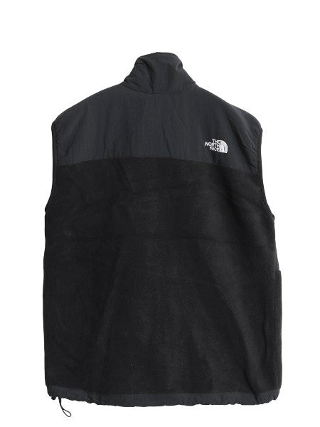 90s USA製 ノースフェイス デナリ ベスト レディース M オールド 前開き 重ね着 フルジップ フリース ナイロン ワンポイント ハイネック 黒