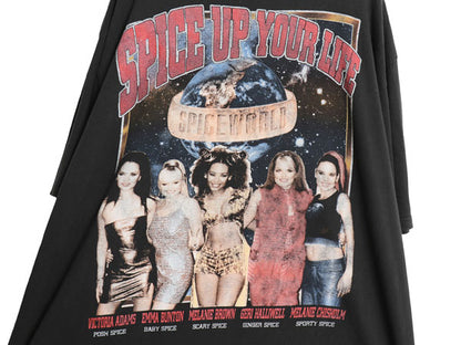 90s ★ スパイスガールズ フォト イラスト プリント Tシャツ メンズ XL / オールド 当時物 ヒップホップ R&B バンド 音物 黒 大きいサイズ