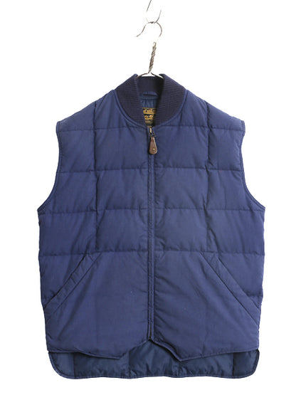 80s 90s ★ エディーバウアー ダウン ベスト メンズ S 古着 オールド ヴィンテージ 黒タグ 重ね着 前開き フルジップ キルティング 無地 青