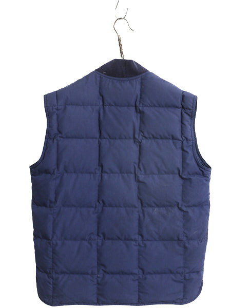 80s 90s ★ エディーバウアー ダウン ベスト メンズ S 古着 オールド ヴィンテージ 黒タグ 重ね着 前開き フルジップ キルティング 無地 青