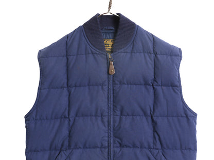 80s 90s ★ エディーバウアー ダウン ベスト メンズ S 古着 オールド ヴィンテージ 黒タグ 重ね着 前開き フルジップ キルティング 無地 青
