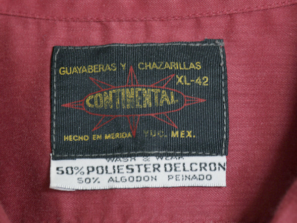 70s 80s ★ オープンカラー 半袖 キューバ シャツ メンズ XL / 古着 ヴィンテージ メキシカン グアヤベーラ ループ留め 開襟 バーガンディ
