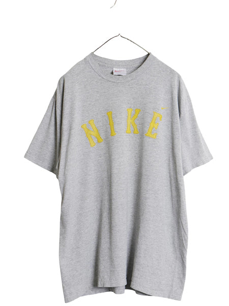 90s ナイキ プリント Tシャツ メンズ L / オールド ワンポイント スモール スウッシュ カットソー クルーネック シンプル ゆったり グレー