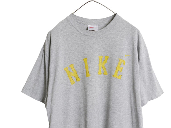 90s ナイキ プリント Tシャツ メンズ L / オールド ワンポイント スモール スウッシュ カットソー クルーネック シンプル ゆったり グレー