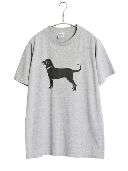 90s USA製 The Black Dog ドッグ イラスト プリント Tシャツ メンズ レディース M オールド アニマル キャラクター アート グラフィック 灰
