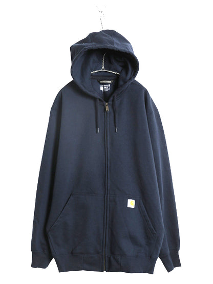 US企画 カーハート フルジップ スウェット フード パーカー メンズ XL / 古着 トレーナー ヘビーウェイト 大きいサイズ 裏起毛 撥水加工 紺