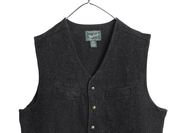 ウールリッチ ウール ベスト メンズ XL / ストライプ シンチバック ポケット付き 前開き 重ね着 ブラウンズビーチ タイプ 大きいサイズ 黒