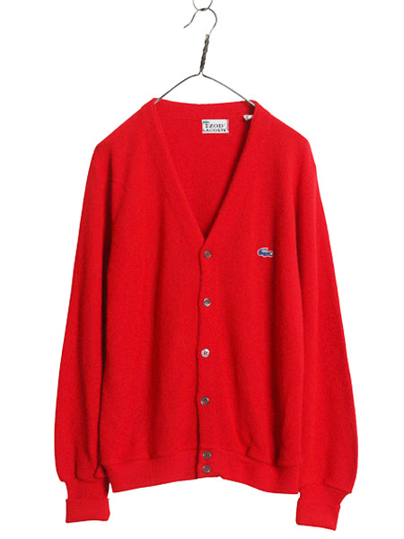 70s USA製 ラコステ アクリル ニット カーディガン メンズ レディース M / 古着 ヴィンテージ 羽織り 前開き セーター ワンポイント レッド
