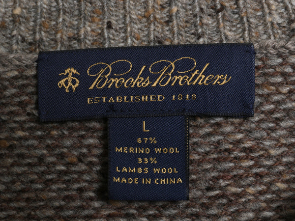 ★ ブルックスブラザーズ パッチワーク メリノ ウール ニット セーター メンズ L 古着 クルーネック クレイジー マルチカラー 総柄 ネップ