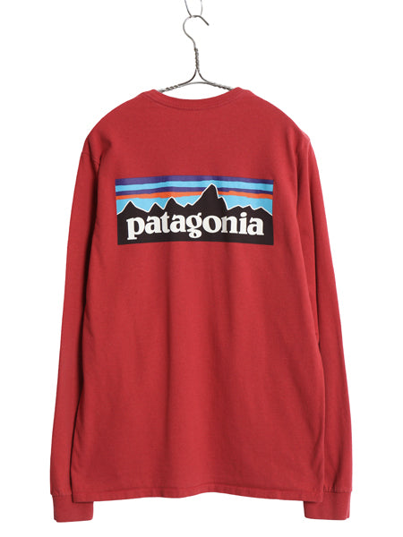 パタゴニア 両面 プリント 長袖 Tシャツ メンズ S / アウトドア ロンT ロングスリーブ P6 バックプリント ボックスロゴ カットソー エンジ