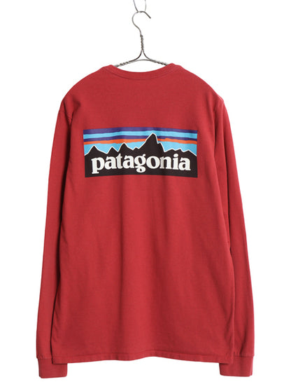 パタゴニア 両面 プリント 長袖 Tシャツ メンズ S / アウトドア ロンT ロングスリーブ P6 バックプリント ボックスロゴ カットソー エンジ