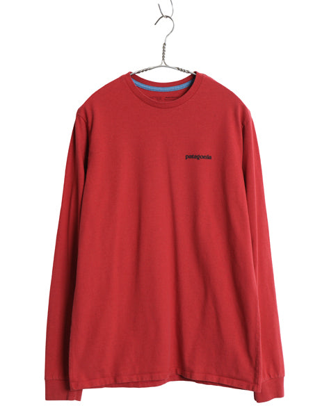 パタゴニア 両面 プリント 長袖 Tシャツ メンズ S / アウトドア ロンT ロングスリーブ P6 バックプリント ボックスロゴ カットソー エンジ