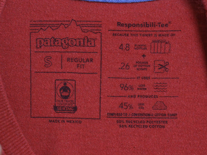 パタゴニア 両面 プリント 長袖 Tシャツ メンズ S / アウトドア ロンT ロングスリーブ P6 バックプリント ボックスロゴ カットソー エンジ