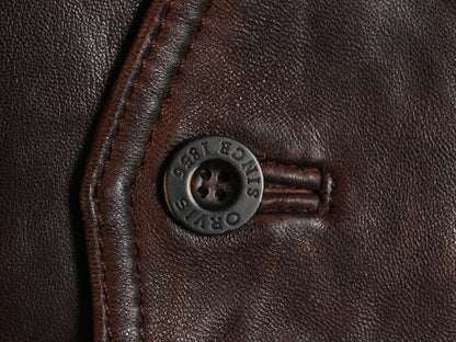 オービス 本革 レザー ベスト メンズ XL 古着 アウトドア ラムレザー チェック フランネル ライナー付き 重ね着 シンプル 大きいサイズ 茶